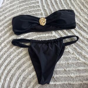 Black strapless gold detail bikini